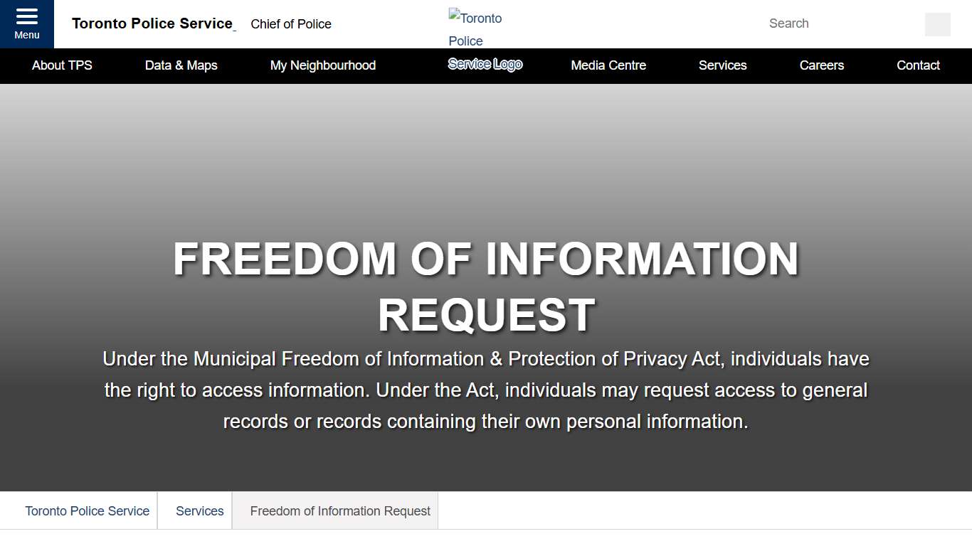 Freedom of Information Request- Toronto Police Service